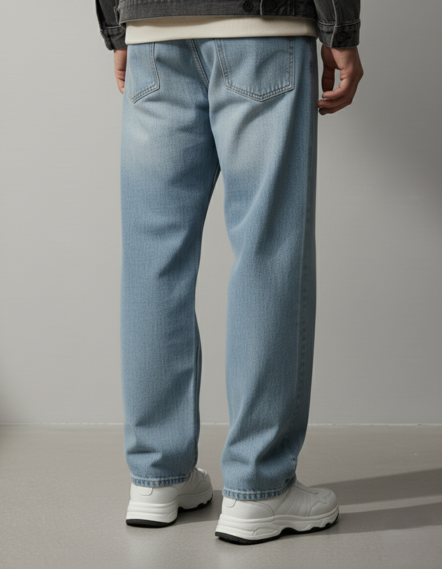 Men’s Light Blue Straight Fit Jeans – Light Wash Denim