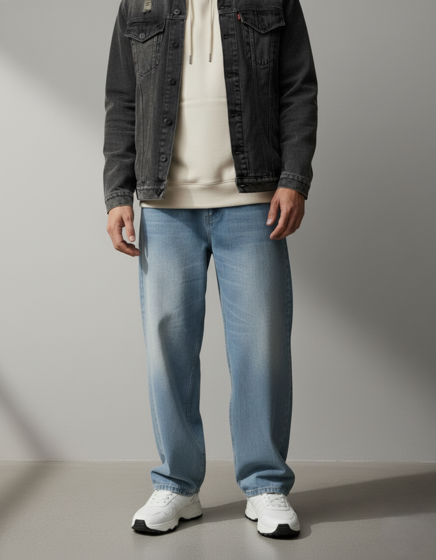 Men’s Light Blue Straight Fit Jeans – Light Wash Denim