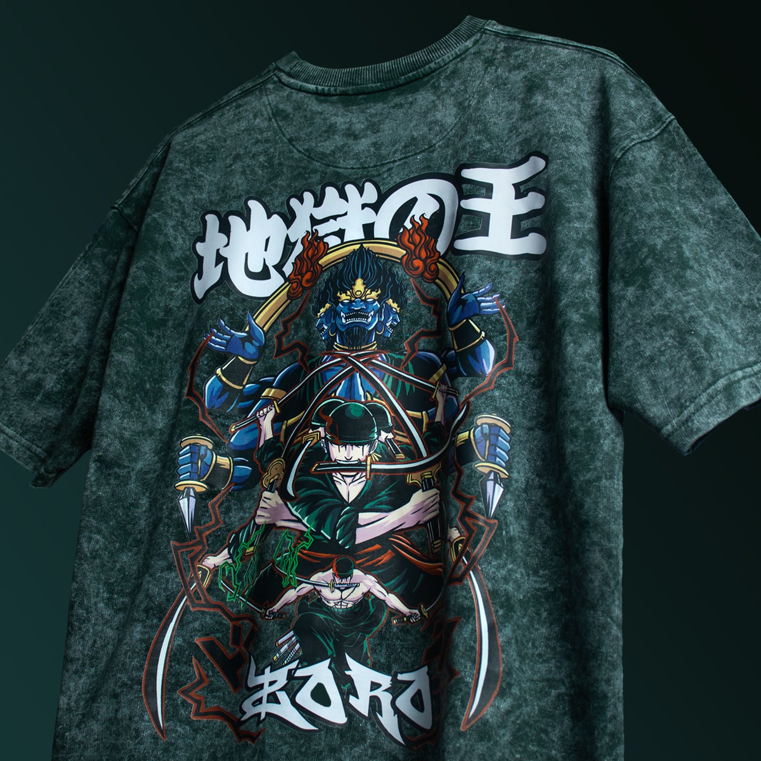 King of Hell / Zoro Acid Wash Oversized T-shirt - SleekandPeek