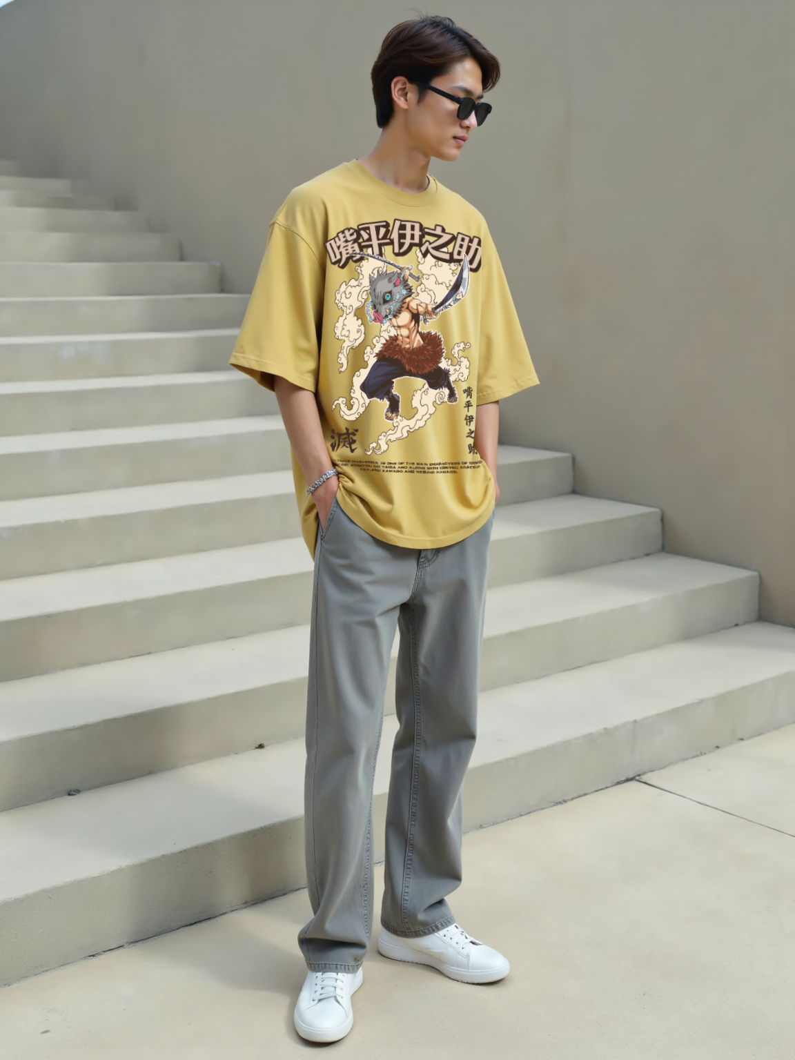 Beastly Blades / Inosuke's Oversized T-shirt -For Men- Sleekandpeek