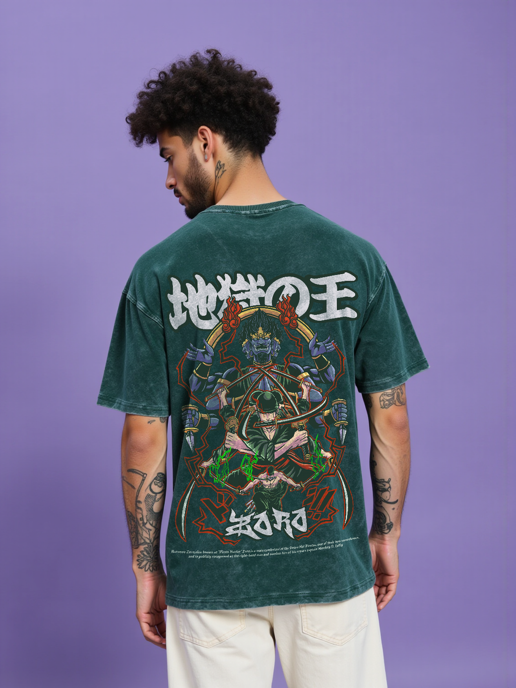King of Hell / Zoro Acid Wash Oversized T-shirt - SleekandPeek King of Hell / Zoro Acid Wash Oversized T-shirt - SleekandPeek