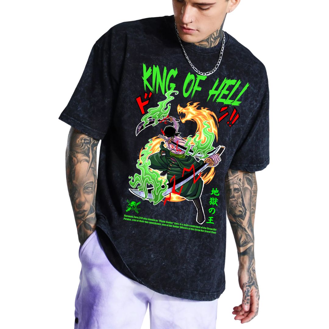 King of Hell / Zoro Oversized Washed T-shirt - SleekandPeek