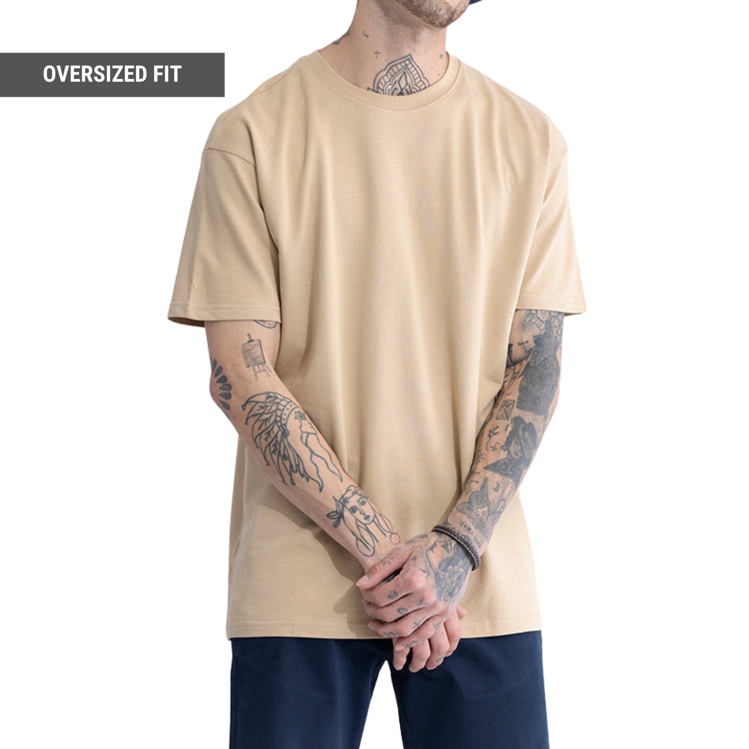 Pack of 3 Oversized T-shirt in Navy Blue, Sage Green, Beige - SleekandPeek