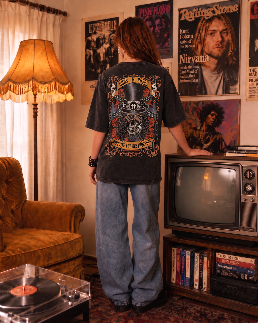 Guns and roses / Acid Wash Oversized T-shirt