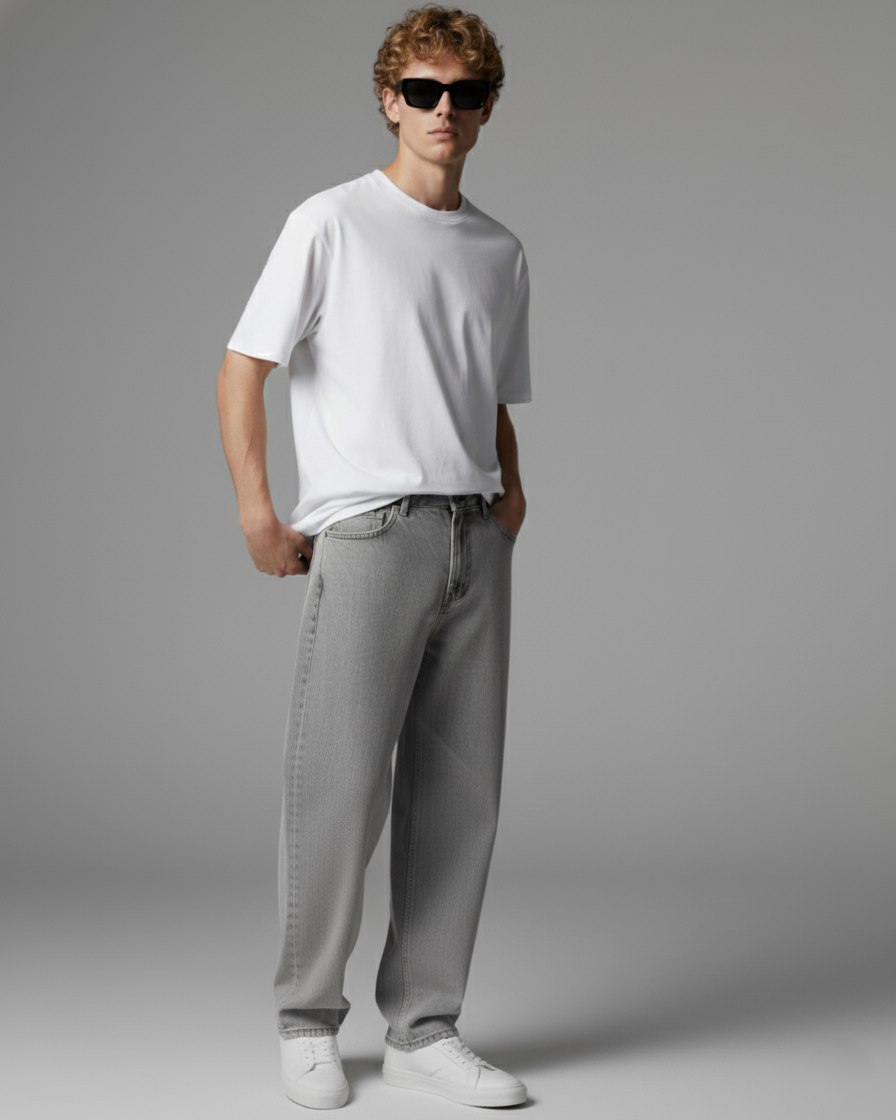 Men’s Grey Straight Fit Jeans – Ash Grey