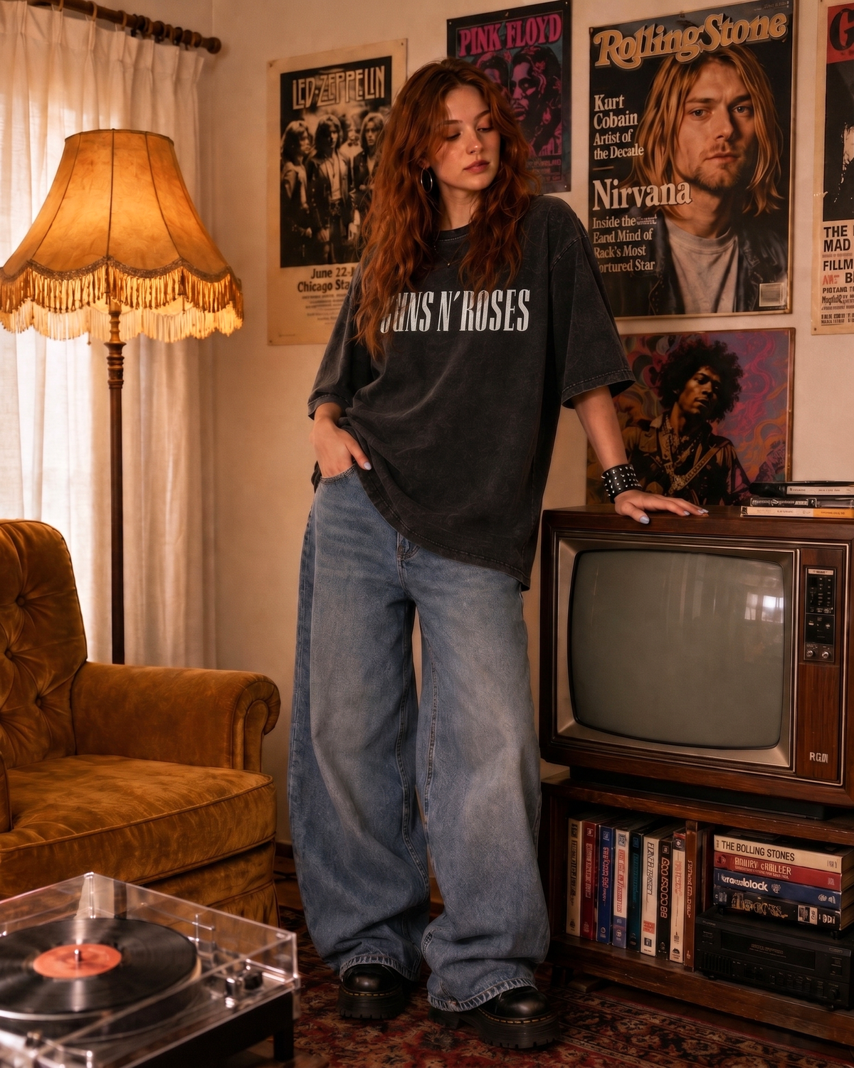 Guns and roses / Acid Wash Oversized T-shirt
