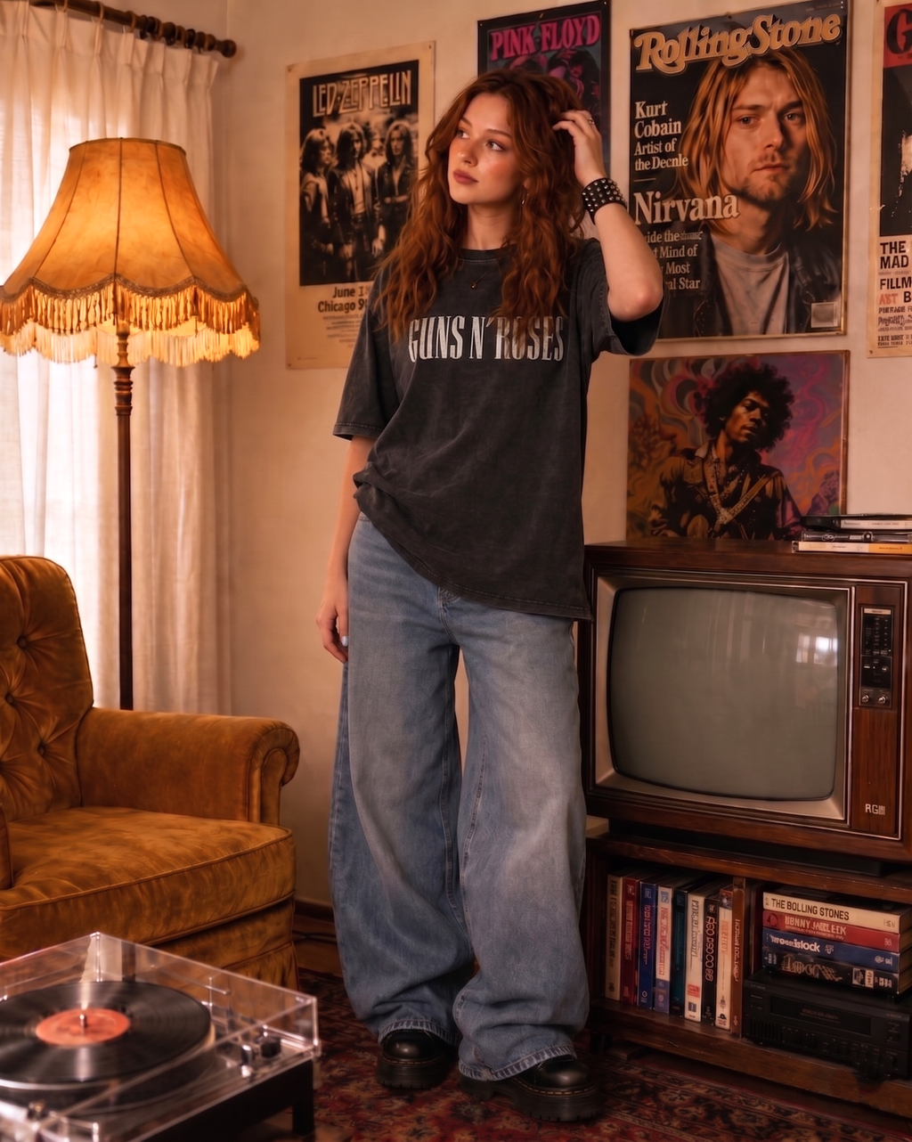 Guns and roses / Acid Wash Oversized T-shirt