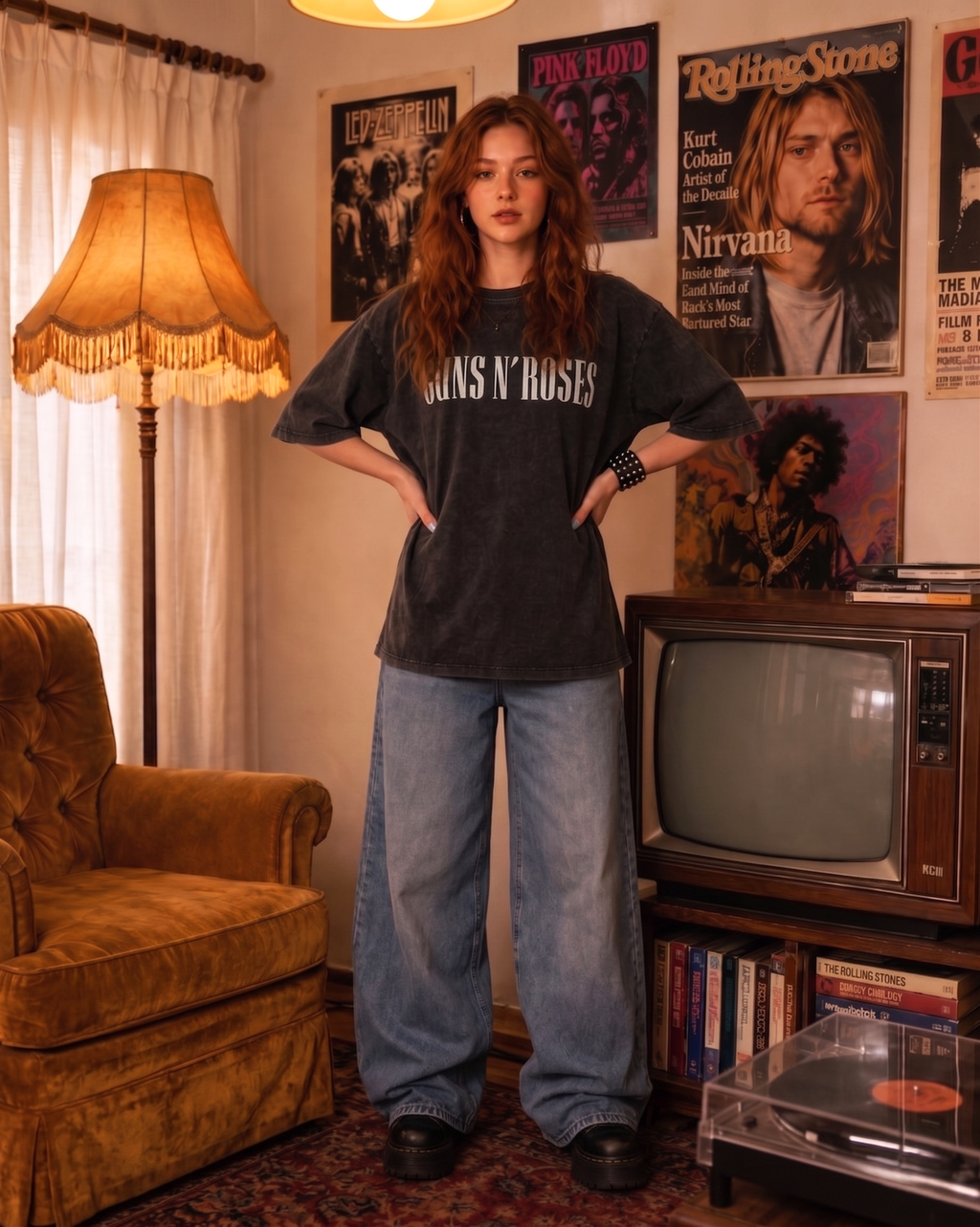 Guns and roses / Acid Wash Oversized T-shirt