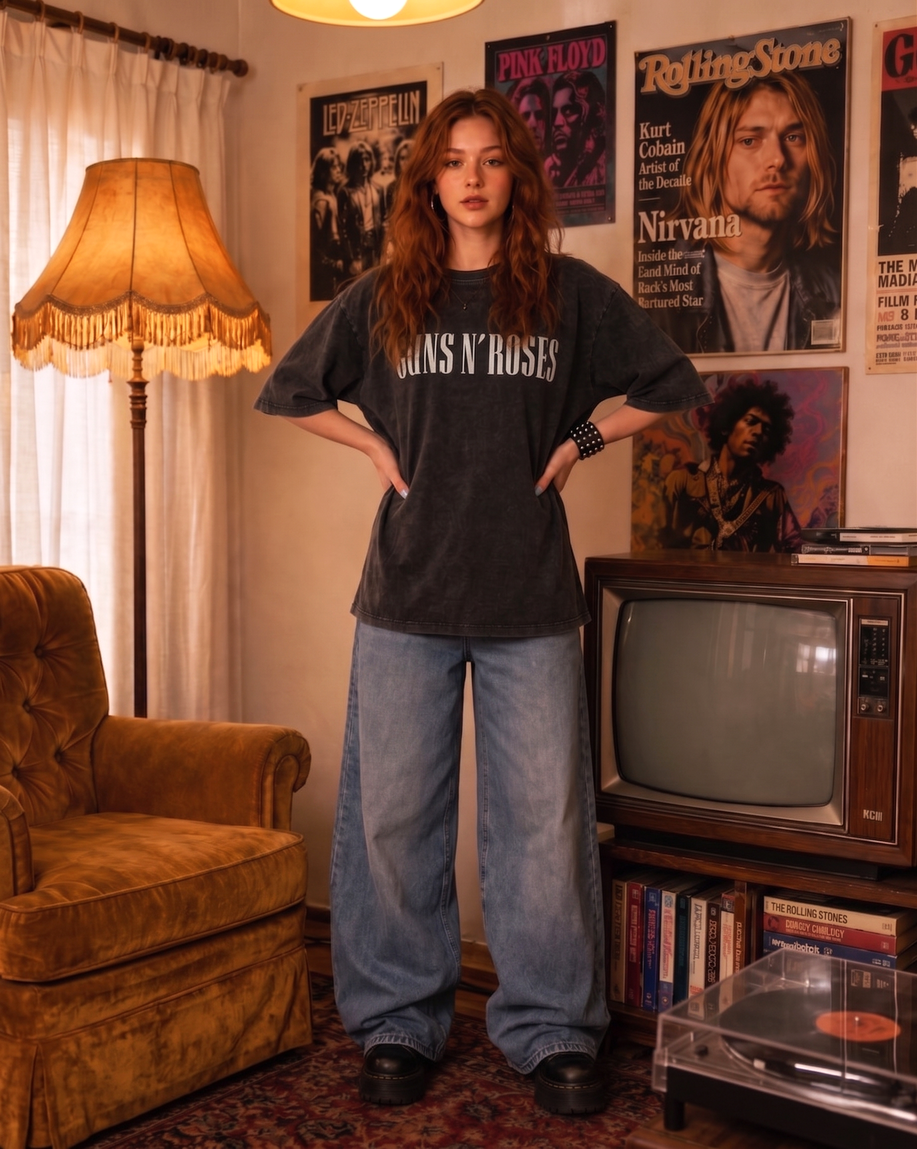 Guns and roses / Acid Wash Oversized T-shirt