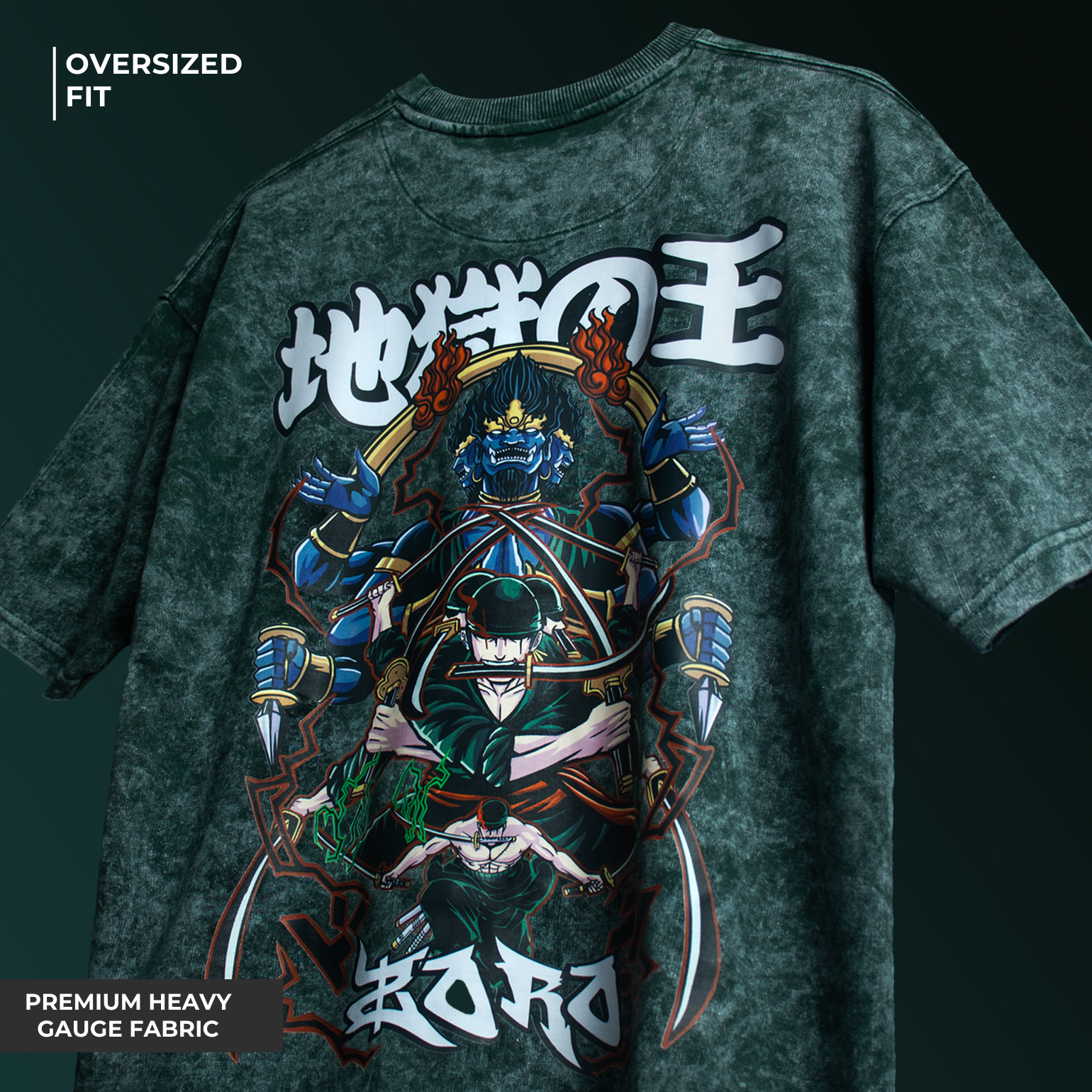 King of Hell / Zoro Acid Wash Oversized T-shirt - SleekandPeek