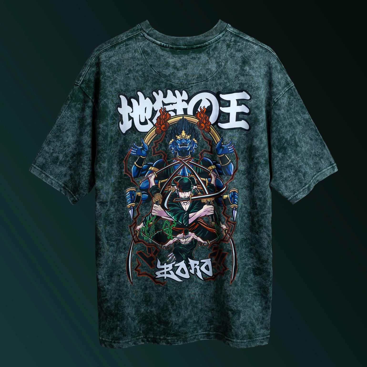 King of Hell / Zoro Acid Wash Oversized T-shirt - SleekandPeek